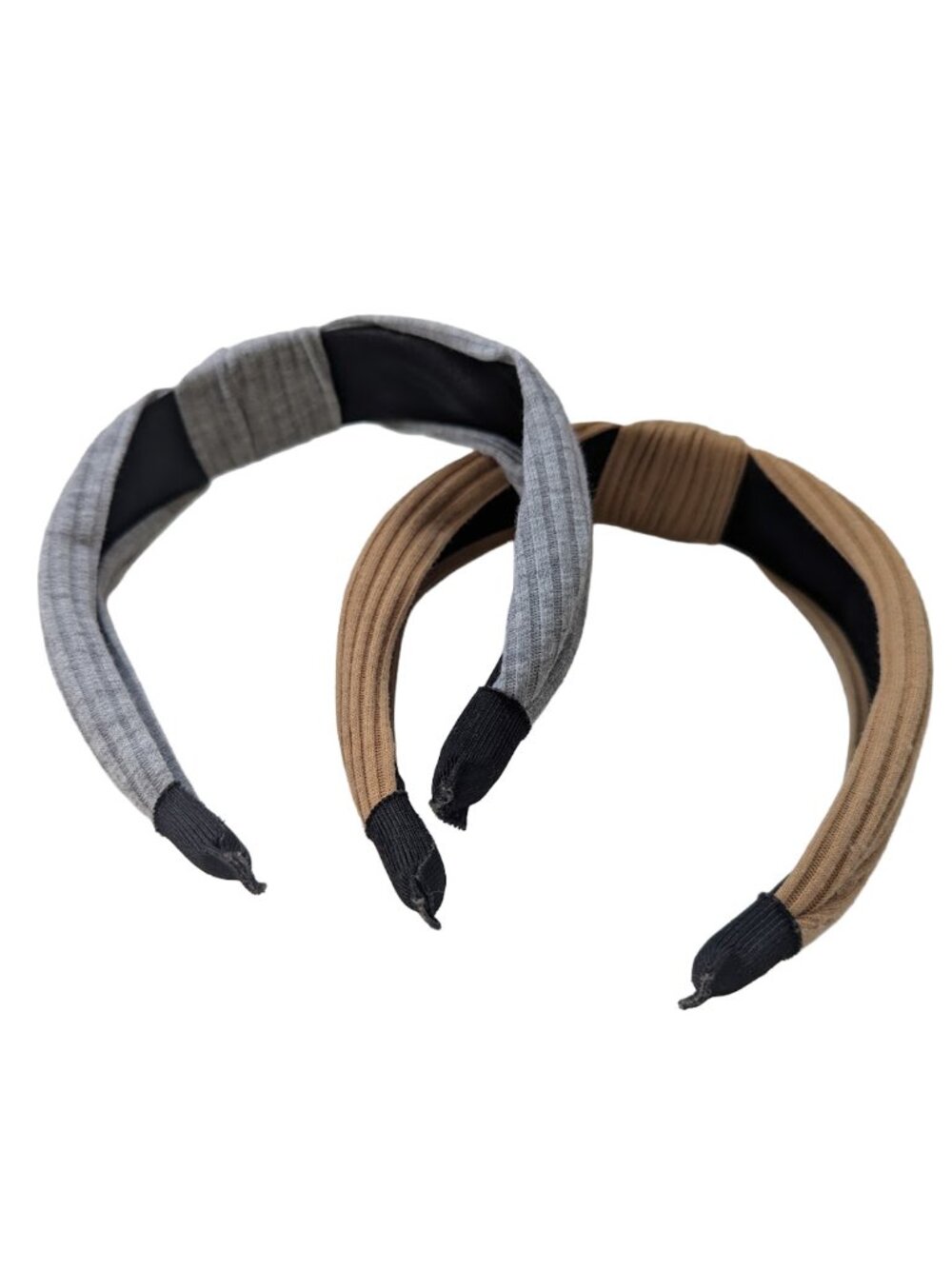 Ribbed Knot Headbands set of 2 Neutral Grey Tan - Picture 5 of 6